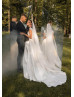 Strapless Ivory Pleated Satin Wedding Dress With Lace Jacket
